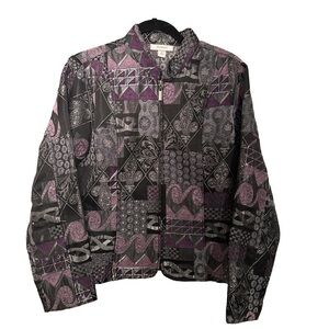 DRESSBARN Size M Purple Black and Metallic Gray Patchwork Full Zipper Jacket